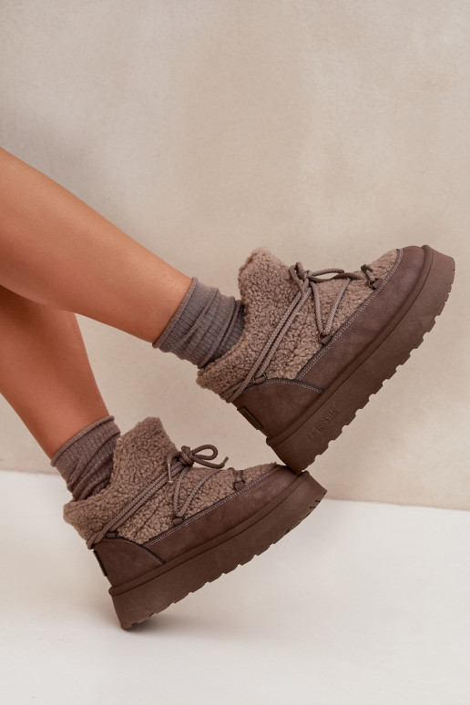 Schneestiefel Feminin mit einer Plattform mit Pelzmantel Typu Baranek Big Star SS274112 braune Farbe