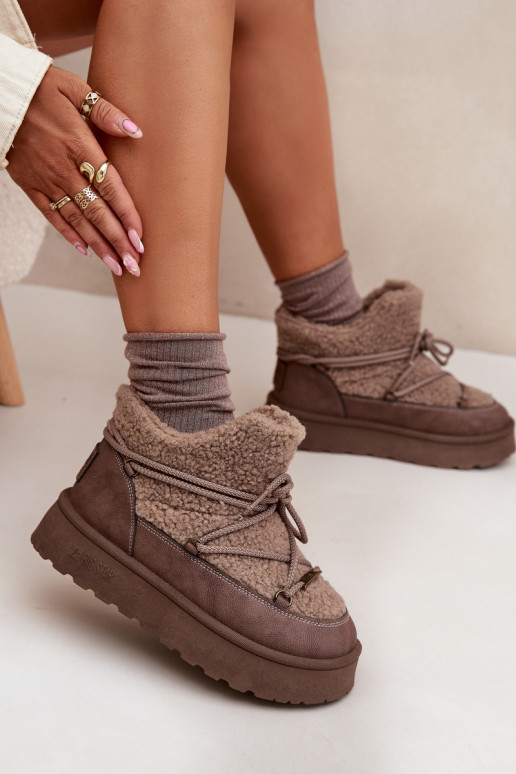 Schneestiefel Feminin mit einer Plattform mit Pelzmantel Typu Baranek Big Star SS274112 braune Farbe