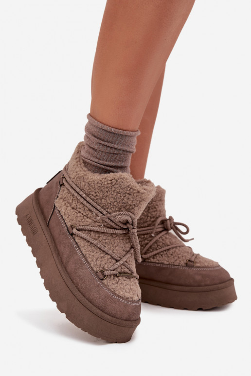 Bottes de neige Féminin avec une plateforme avec un manteau de fourrure Typu Baranek Big Star SS274112 marron