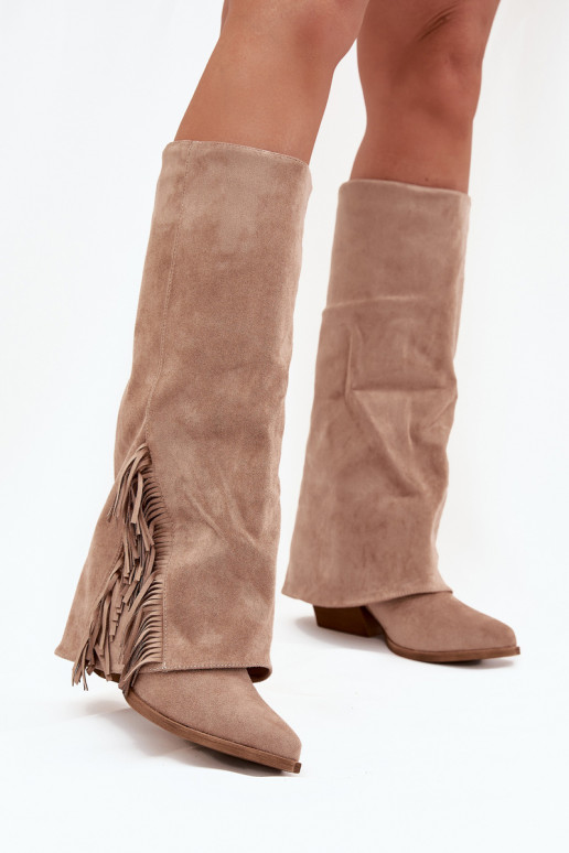 Ein überzeugendes Stilvollll Stiefel CoZuboy-Stil Feminin mit Absätzen mit Fransen Beige Zalia Ein überzeugendes Stilvollll Stiefel CoZuboy-Stil Feminin mit Absätzen mit Fransen Beige Zalia
