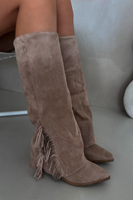 Un modèle convaincant bottes style coÀ-boy Féminin avec des talons avec des franges beige Zalia Un modèle convaincant bottes style coÀ-boy Féminin avec des talons avec des franges beige Zalia