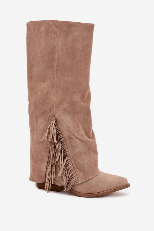 Un modèle convaincant bottes style coÀ-boy Féminin avec des talons avec des franges beige Zalia Un modèle convaincant bottes style coÀ-boy Féminin avec des talons avec des franges beige Zalia