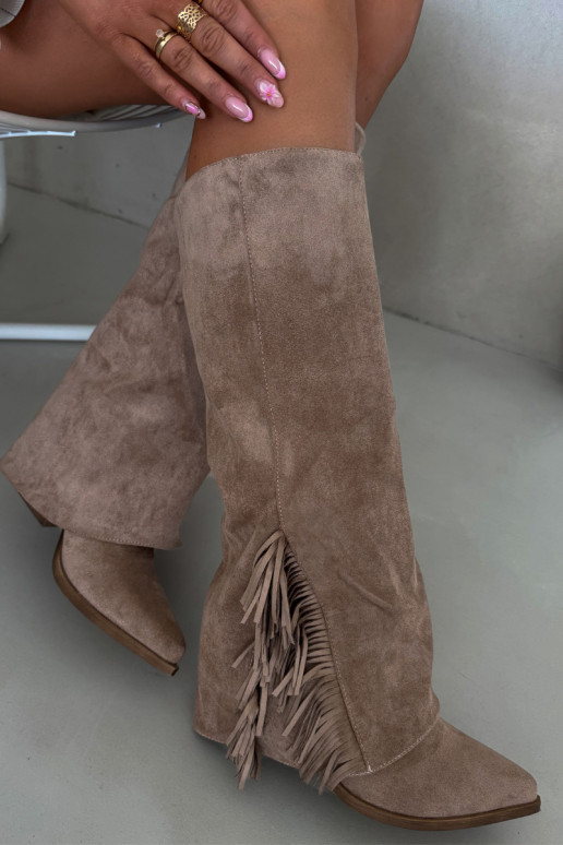 Un modèle convaincant bottes style coÀ-boy Féminin avec des talons avec des franges beige Zalia Un modèle convaincant bottes style coÀ-boy Féminin avec des talons avec des franges beige Zalia