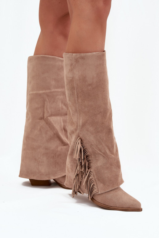 Un modèle convaincant bottes style coÀ-boy Féminin avec des talons avec des franges beige Zalia Un modèle convaincant bottes style coÀ-boy Féminin avec des talons avec des franges beige Zalia