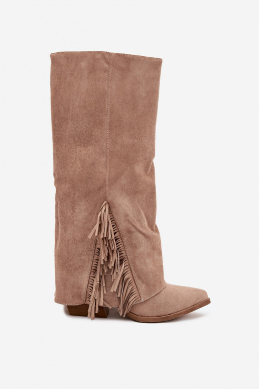 Ein überzeugendes Stilvollll Stiefel CoZuboy-Stil Feminin mit Absätzen mit Fransen Beige Zalia Ein überzeugendes Stilvollll Stiefel CoZuboy-Stil Feminin mit Absätzen mit Fransen Beige Zalia