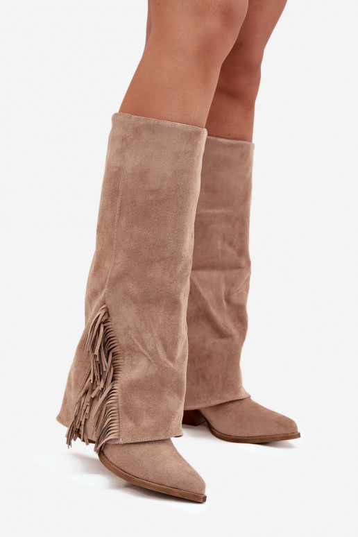 Ein überzeugendes Stilvollll Stiefel CoZuboy-Stil Feminin mit Absätzen mit Fransen Beige Zalia Ein überzeugendes Stilvollll Stiefel CoZuboy-Stil Feminin mit Absätzen mit Fransen Beige Zalia