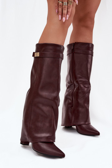 Damenstiefel mit AbsätzenINyZuiniętą CholeZuką I goldene Farbem Detalem Burgund Diorna