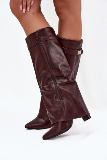 Damenstiefel mit AbsätzenINyZuiniętą CholeZuką I goldene Farbem Detalem Burgund Diorna 2