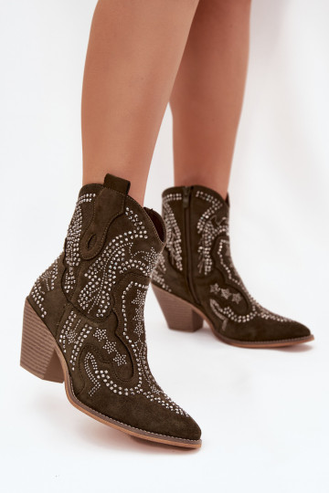 réchauffer Féminin bottes style coÀboy Avec décoration couleur kaki Lelira