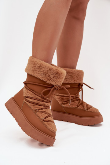 Bottes de neige Féminin avec un manteau de fourrure I DANSiązaniem avec une plateforme marron Il fautrinna 2