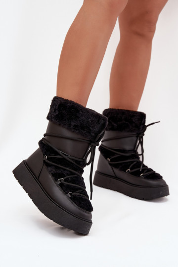 Bottes de neige Féminin avec un manteau de fourrure I DANSiązaniem avec une plateforme couleur noire Il fautrinna 2