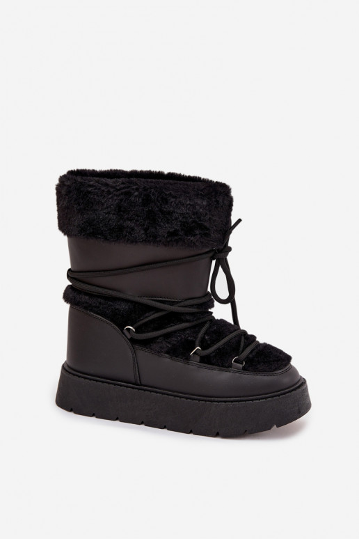 Bottes de neige Féminin avec un manteau de fourrure I DANSiązaniem avec une plateforme couleur noire Il fautrinna
