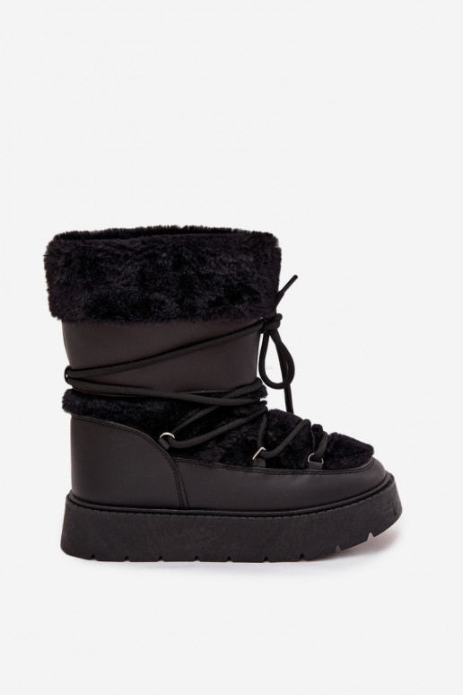 Bottes de neige Féminin avec un manteau de fourrure I DANSiązaniem avec une plateforme couleur noire Il fautrinna