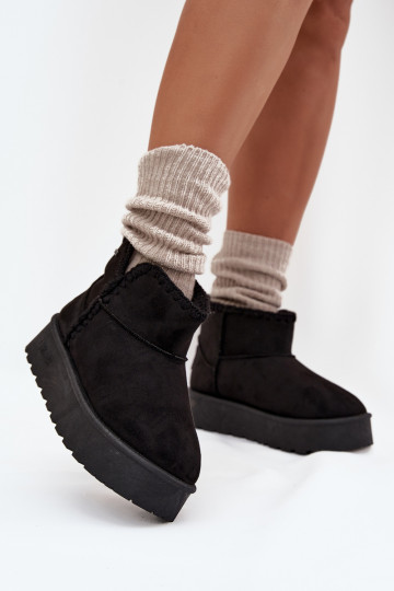 Dames sneeuwlaarzen met platform en naden Big Star SS274128 in zwart