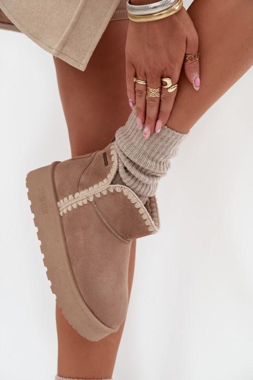 SneeuIn laarzen Dames met platformPrzeszyciami Big Star SS274129 beige