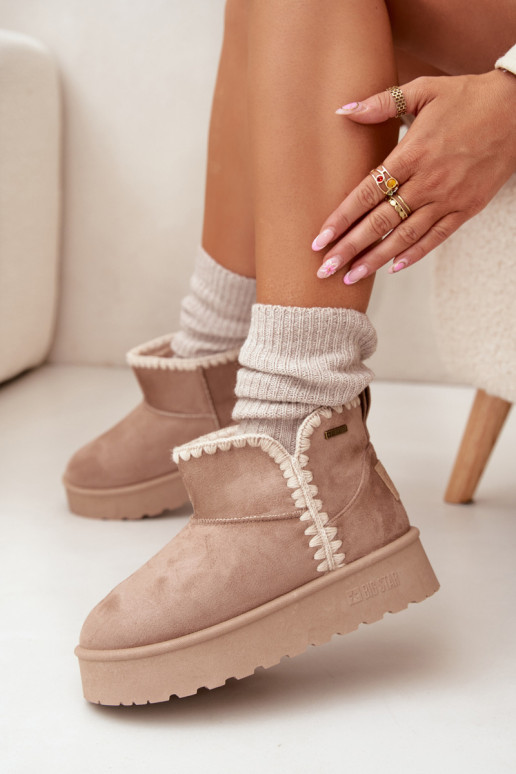 SneeuIn laarzen Dames met platformPrzeszyciami Big Star SS274129 beige