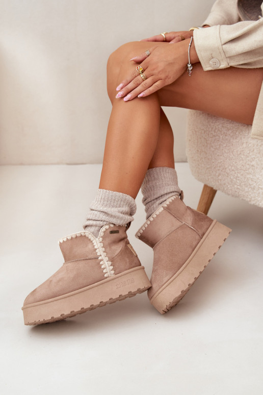 SneeuIn laarzen Dames met platformPrzeszyciami Big Star SS274129 beige