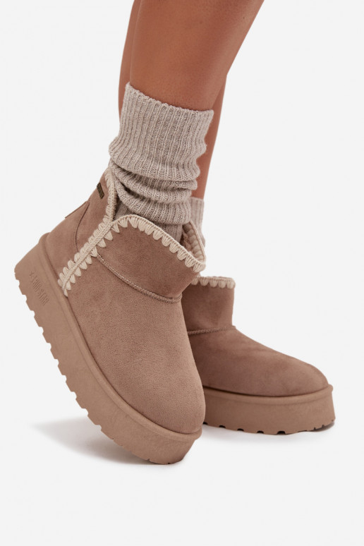 SneeuIn laarzen Dames met platformPrzeszyciami Big Star SS274129 beige