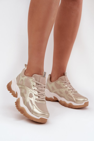 Baskets femmes, modèle sportif, Big Star SS274014 HI-POLY SYSTEM couleur sable-doré 2