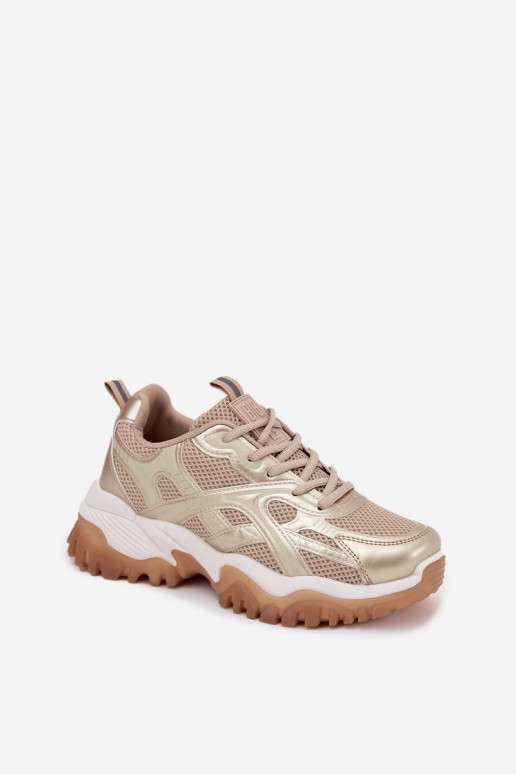 Turnschuhe Sneakers Stilvollllschuhe Feminin Big Star SS274014 HI-POLY SYSTEM Beige-goldene Farbe