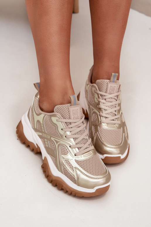 Turnschuhe Sneakers Stilvollllschuhe Feminin Big Star SS274014 HI-POLY SYSTEM Beige-goldene Farbe