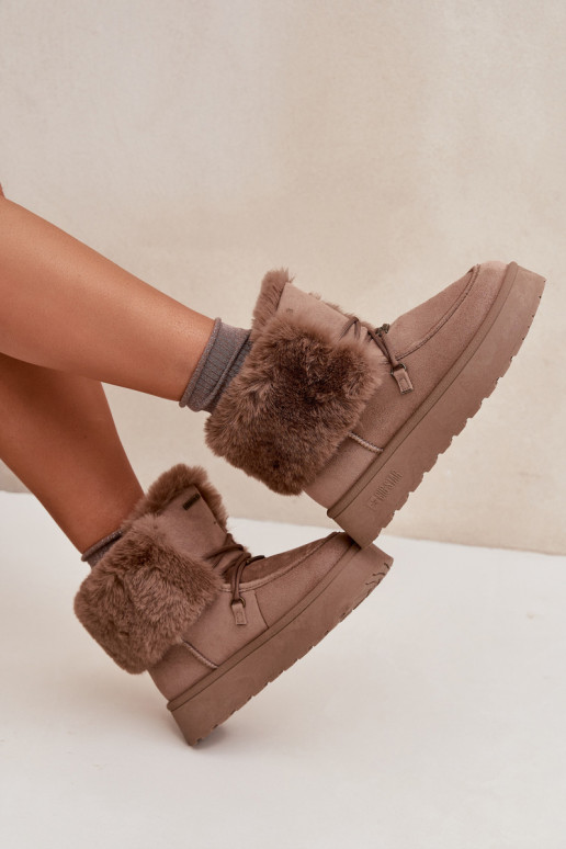 Bottes de neige Féminin avec une plateforme avec un manteau de fourrure I DANSiązaniem Big Star SS274114 beige