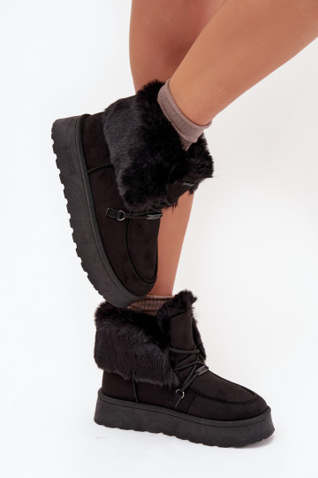 Bottes de neige femmes à plateforme, fourrure et lacets Big Star SS274113 couleur noire