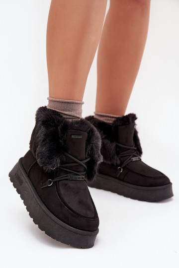 Dames sneeuwlaarzen met platform, bont en veters Big Star SS274113 in zwart 2