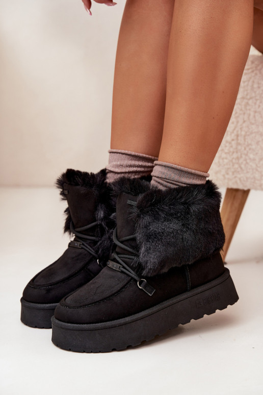 Bottes de neige Féminin avec une plateforme avec un manteau de fourrure I DANSiązaniem Big Star SS274113 couleur noire