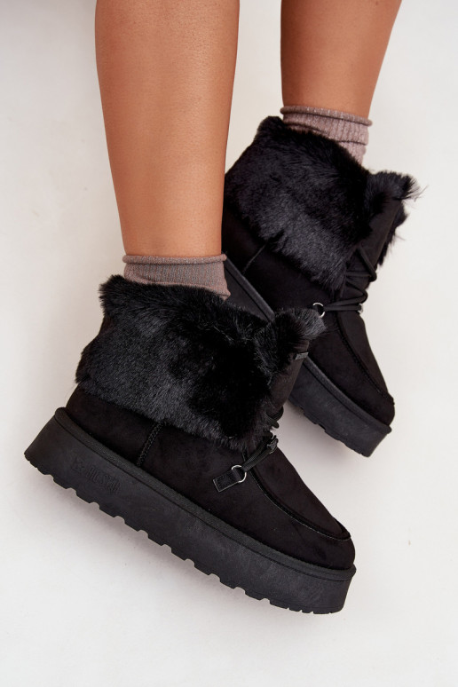 Bottes de neige Féminin avec une plateforme avec un manteau de fourrure I DANSiązaniem Big Star SS274113 couleur noire
