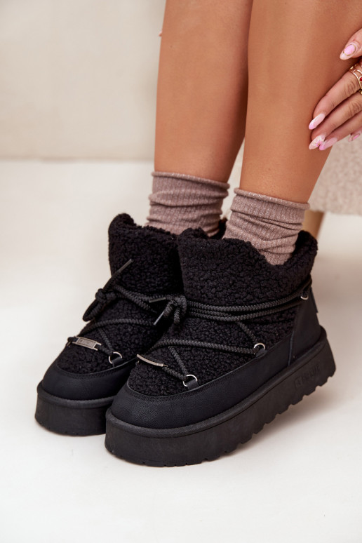 Schneestiefel Feminin mit einer Plattform mit Pelzmantel Typu Baranek Big Star SS274109 schZuarze Farbe