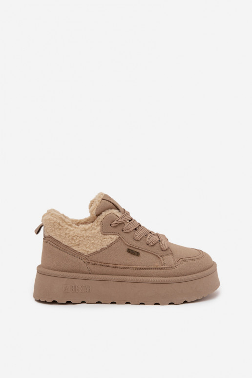 Sneakers Stilvollllschuhe Feminin mit einer Plattform mit Pelzmantel Typu Baranek Big Star SS274105 Beige
