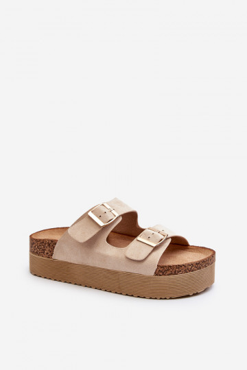 Feminin Hausschuhe mit einer Plattform mit Schnallen Beige Lolpey