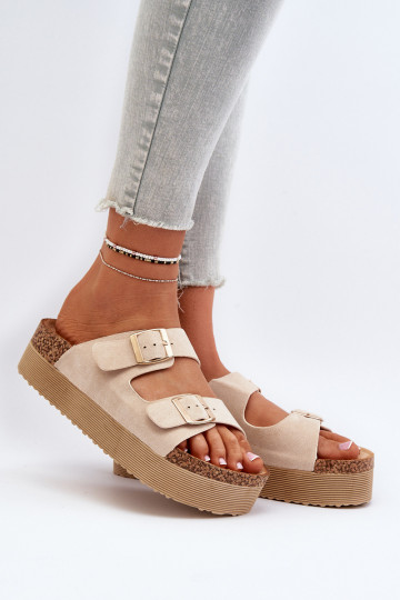 Dames Slippers met platform met gespen beige Lolpey 2