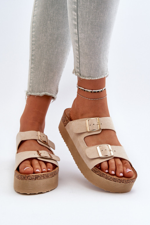 Dames Slippers met platform met gespen beige Lolpey