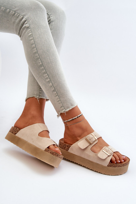 Dames Slippers met platform met gespen beige Lolpey