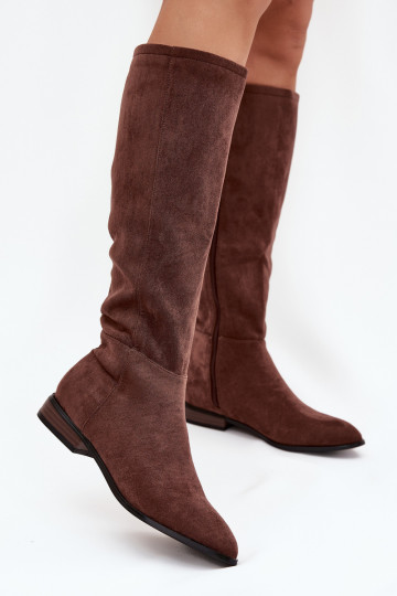 Bottes en daim longues avec talons larges couleur brune Eelin