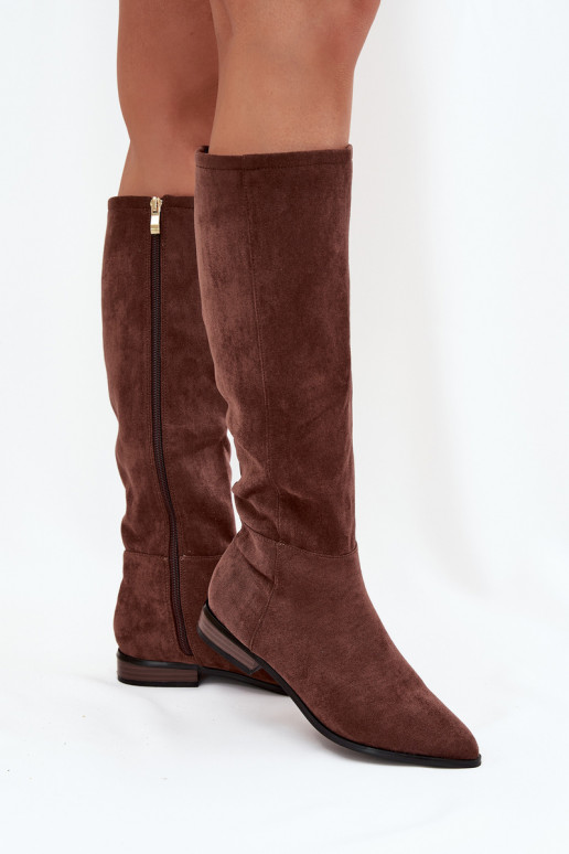 Wildleder-Stiefel mit breiten Absätzen in brauner Farbe Eelin