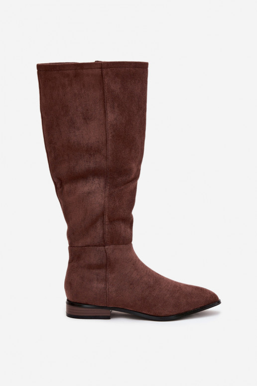 Bottes en daim longues avec talons larges couleur brune Eelin Bottes en daim longues avec talons larges couleur brune Eelin