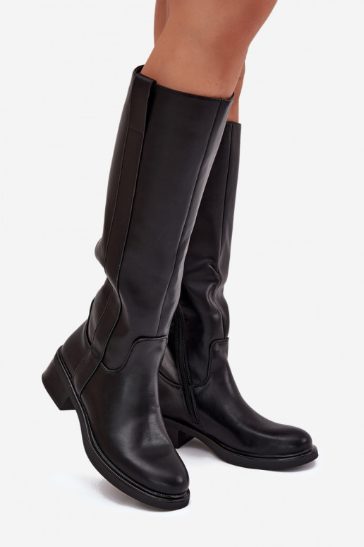 Bottes longues pour femmes à talons bas, doublées, couleur noire Averna