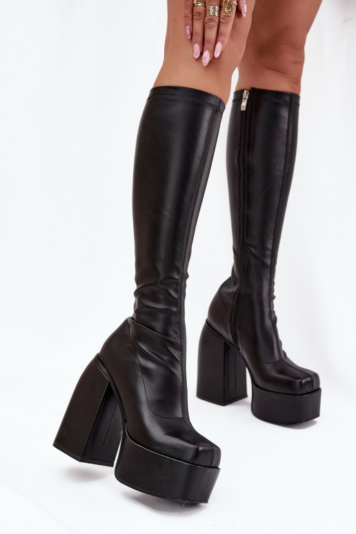 Bottes longues pour femmes avec talons et plateforme couleur noire Yavira Bottes longues pour femmes avec talons et plateforme couleur noire Yavira