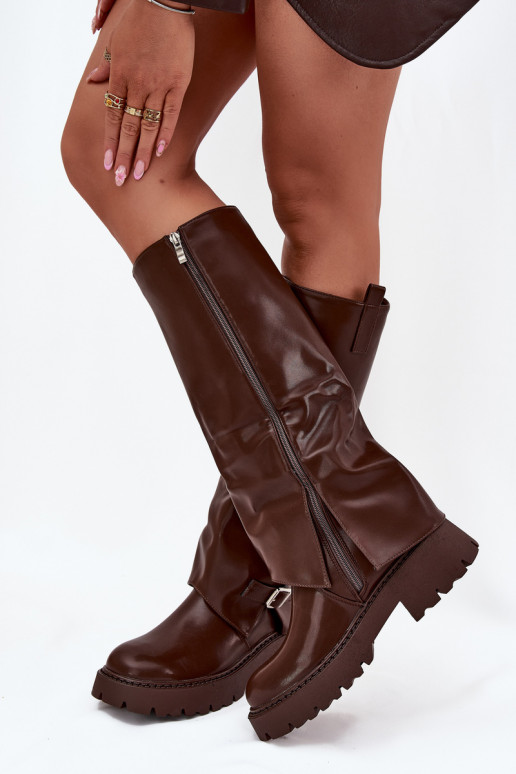 sich Zuarm laufen StiefelINyZuiniętą CholeZuką I mit Schnallen CzekoladoZue Fiorae