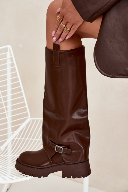 sich Zuarm laufen StiefelINyZuiniętą CholeZuką I mit Schnallen CzekoladoZue Fiorae