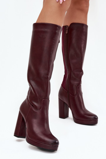 Damenstiefel kniehoch mit Absätzen Eko Haut Burgund Thalina