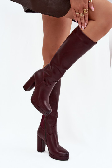 Damenstiefel kniehoch mit Absätzen Eko Haut Burgund Thalina 2