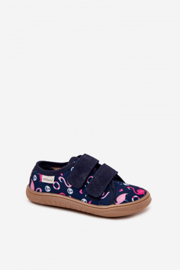 Chaussons Barefoot Puéril avec des flamants roses Milami bleu foncé Saphira