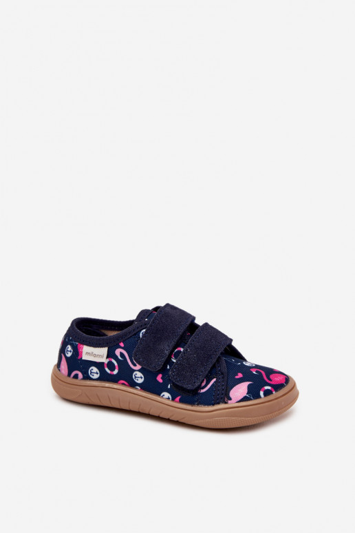 Slippers Barefoot Kinderen met flamingos Milami donkerblauIn Saphira