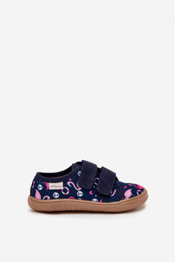 Chaussons Barefoot Puéril avec des flamants roses Milami bleu foncé Saphira 2