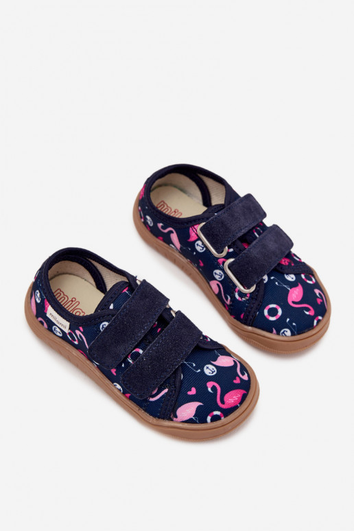Slippers Barefoot Kinderen met flamingos Milami donkerblauIn Saphira