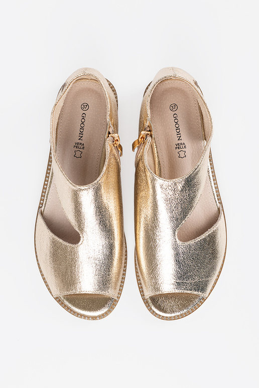 goldene Farbe Sandalen Frauen z Zuycięciami